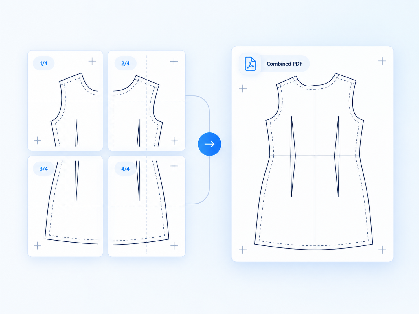 Pattern pages aligned into a complete shape